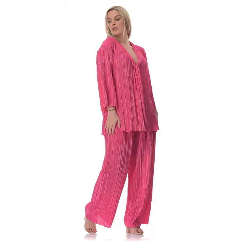 Plus Size Set Παντελόνα/Πουκαμίσα Πλισέ - Φούξια Plus Size Set Παντελόνα/Πουκαμίσα Πλισέ - Φούξια