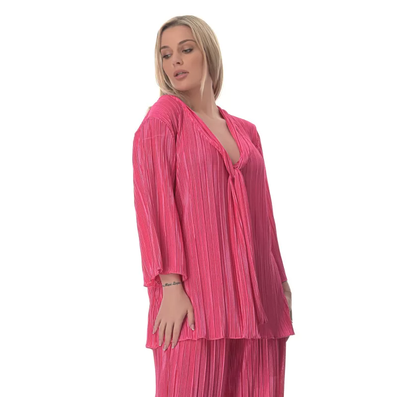 Plus Size Set Παντελόνα/Πουκαμίσα Πλισέ - Φούξια Plus Size Set Παντελόνα/Πουκαμίσα Πλισέ - Φούξια