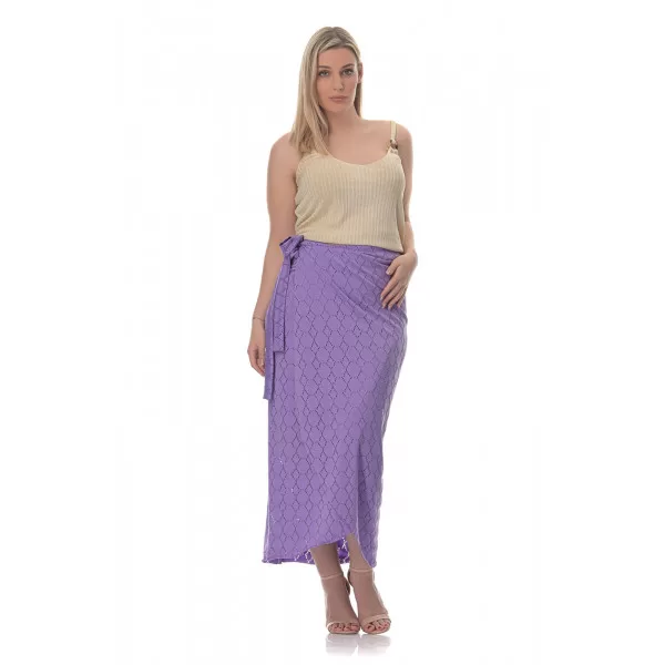 Plus Size Φούστα Maxi Κεντητή - Μωβ
