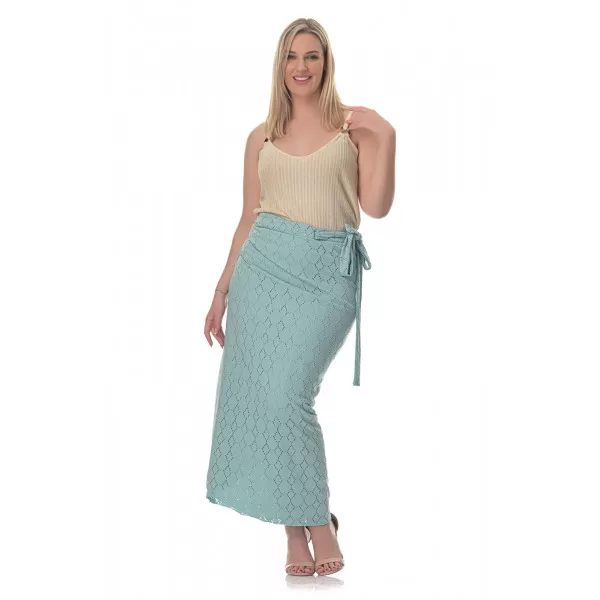 Plus Size Φούστα Maxi Κεντητή - Βεραμάν