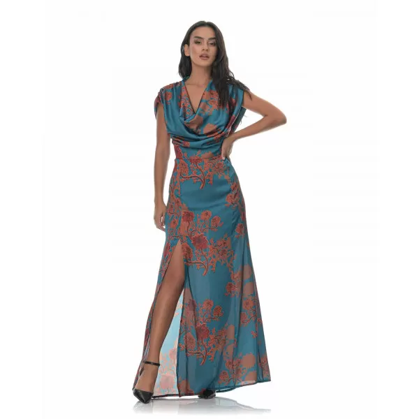 Φόρεμα Maxi Floral - Πετρόλ