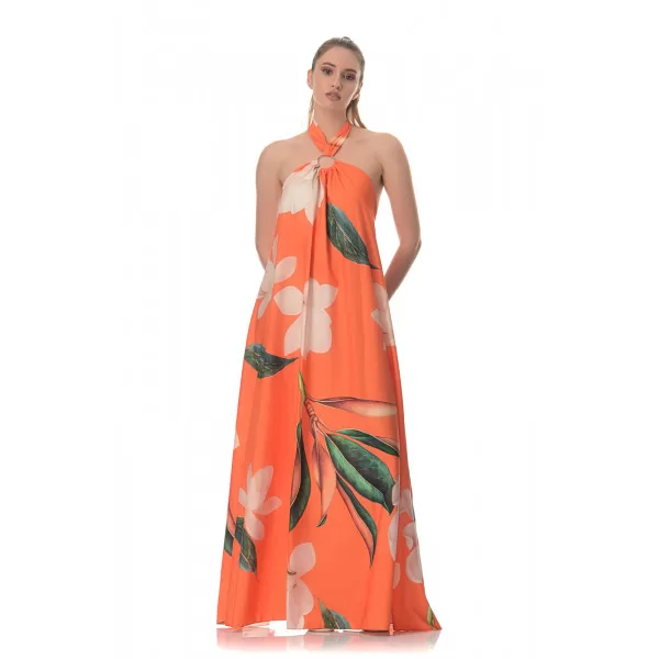 Φόρεμα Maxi Floral - Πορτοκαλί