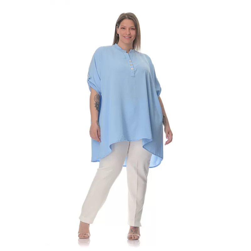 Plus Size Λινή Πουκαμίσα Με Κουμπιά - Γαλάζιο Plus Size Λινή Πουκαμίσα Με Κουμπιά - Γαλάζιο