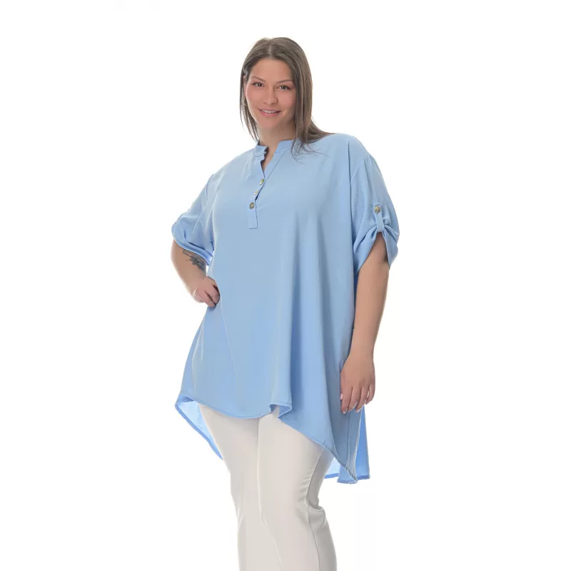 Plus Size Λινή Πουκαμίσα Με Κουμπιά - Γαλάζιο Plus Size Λινή Πουκαμίσα Με Κουμπιά - Γαλάζιο