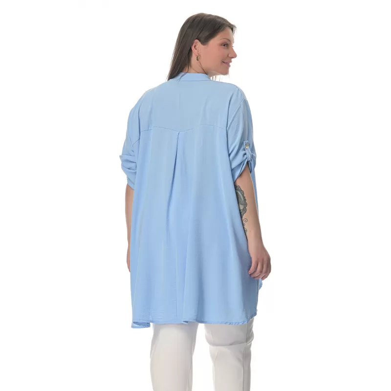 Plus Size Λινή Πουκαμίσα Με Κουμπιά - Γαλάζιο Plus Size Λινή Πουκαμίσα Με Κουμπιά - Γαλάζιο