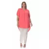 Plus Size Λινή Πουκαμίσα Με V Λαιμόκοψη - Κοραλί Plus Size Λινή Πουκαμίσα Με V Λαιμόκοψη - Κοραλί