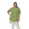 Plus Size Λινή Πουκαμίσα Με V Λαιμόκοψη - Πράσινο Plus Size Λινή Πουκαμίσα Με V Λαιμόκοψη - Πράσινο