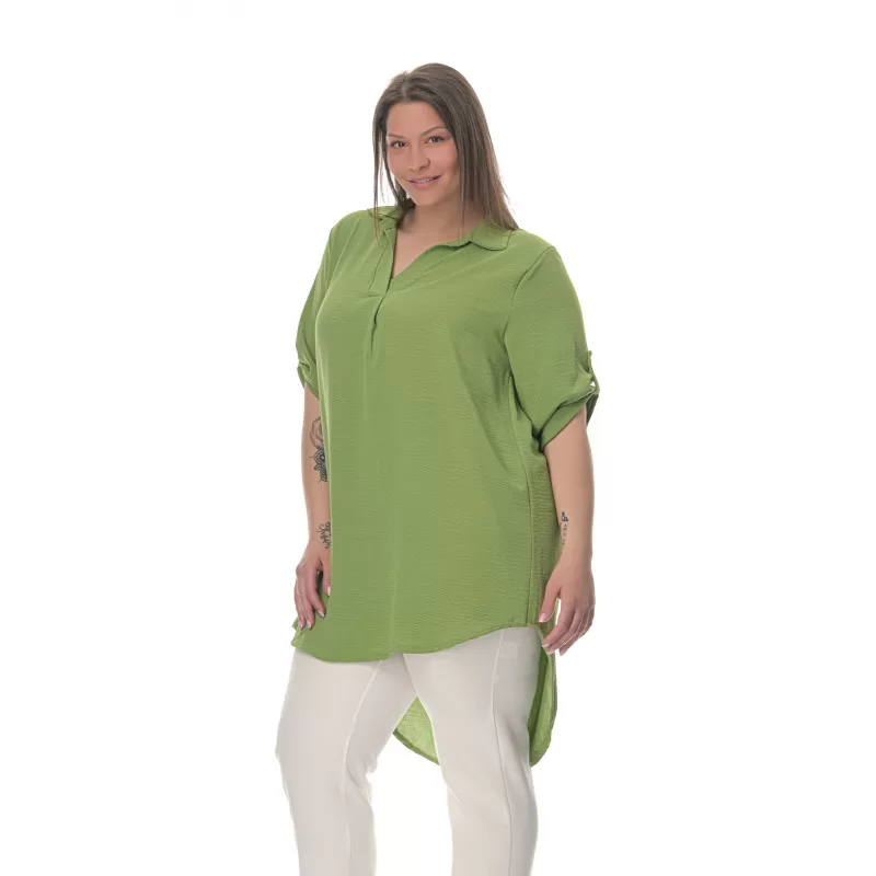 Plus Size Λινή Πουκαμίσα Με V Λαιμόκοψη - Πράσινο Plus Size Λινή Πουκαμίσα Με V Λαιμόκοψη - Πράσινο