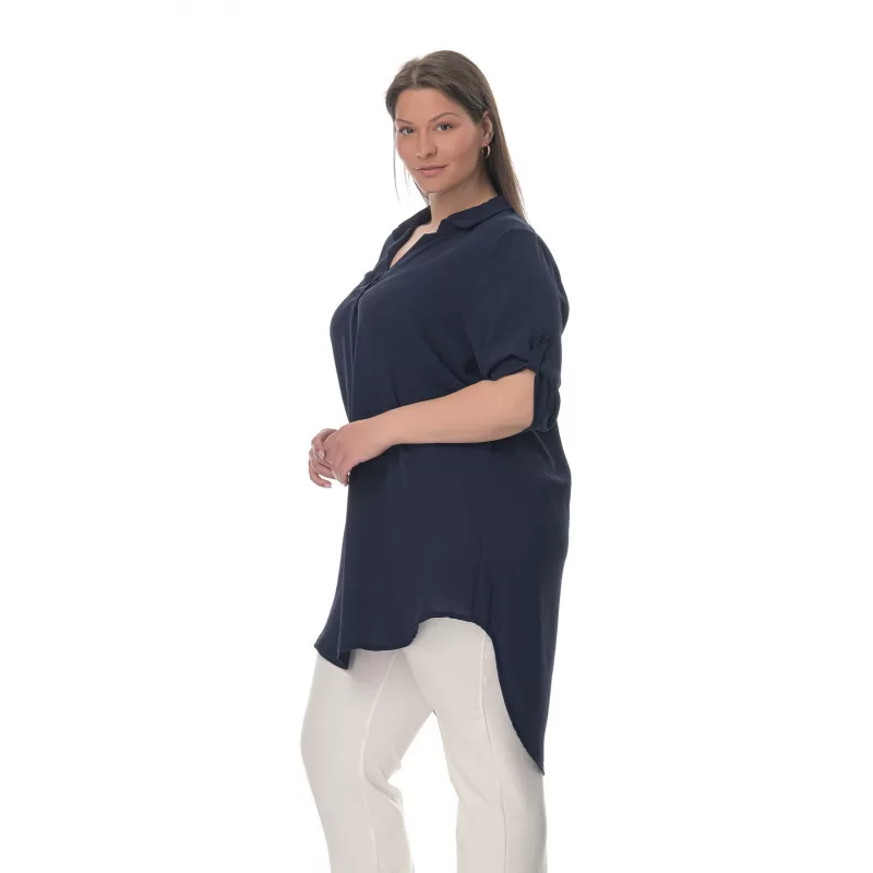 Plus Size Λινή Πουκαμίσα Με V Λαιμόκοψη - Μπλε Plus Size Λινή Πουκαμίσα Με V Λαιμόκοψη - Μπλε
