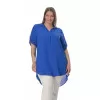 Plus Size Λινή Πουκαμίσα Με V Λαιμόκοψη - Μπλε Ρουά Plus Size Λινή Πουκαμίσα Με V Λαιμόκοψη - Μπλε Ρουά
