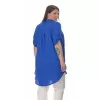 Plus Size Λινή Πουκαμίσα Με V Λαιμόκοψη - Μπλε Ρουά Plus Size Λινή Πουκαμίσα Με V Λαιμόκοψη - Μπλε Ρουά