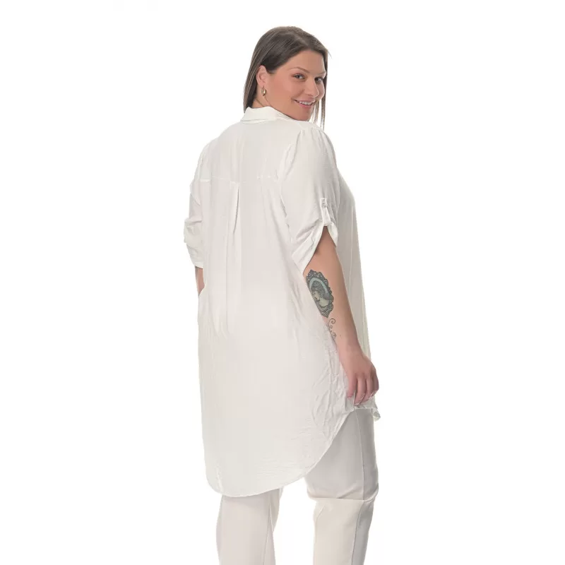 Plus Size Λινή Πουκαμίσα Με V Λαιμόκοψη - Λεύκο Plus Size Λινή Πουκαμίσα Με V Λαιμόκοψη - Λεύκο