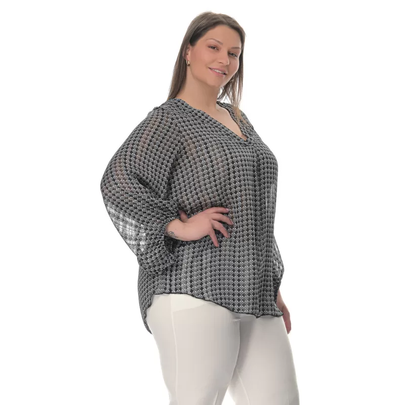 Plus Size Πουκαμίσα - Ασπρόμαυρο Plus Size Πουκαμίσα - Ασπρόμαυρο