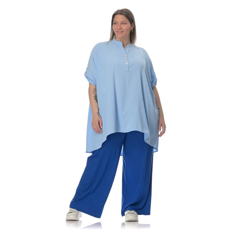 Plus Size Παντελόνα Βισκόζ - Μπλε Plus Size Παντελόνα Βισκόζ - Μπλε