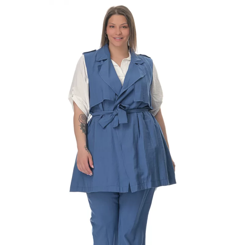 Plus Size Καμπαρντίνα Safari Αμάνικη - Μπλε Plus Size Καμπαρντίνα Safari Αμάνικη - Μπλε