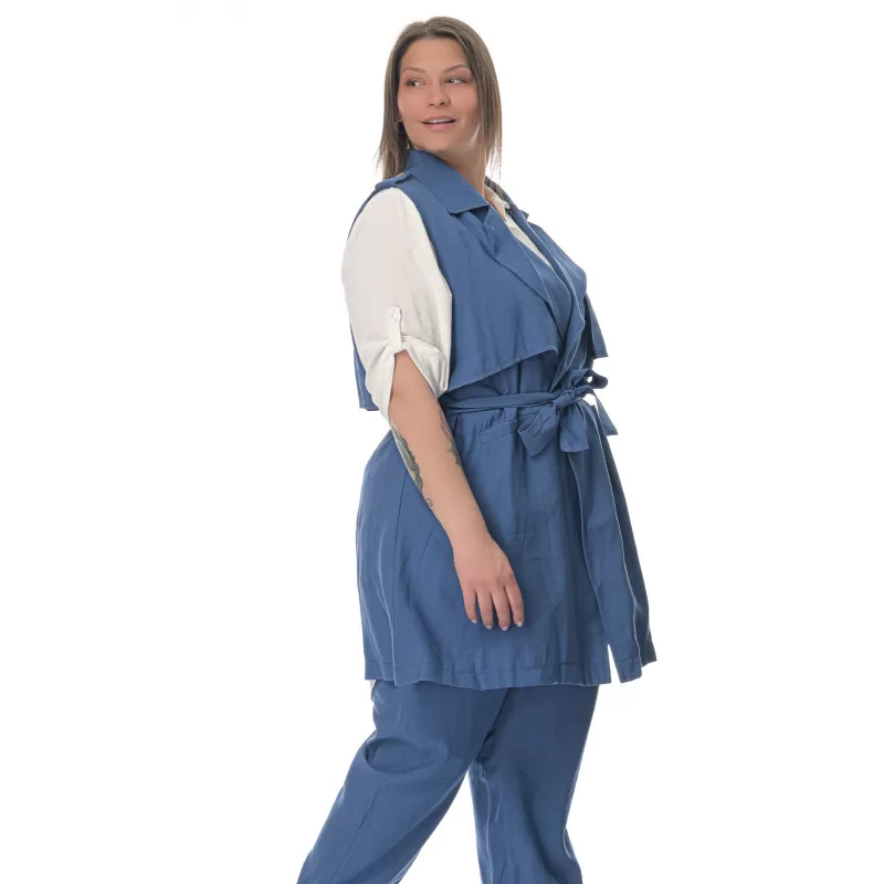 Plus Size Καμπαρντίνα Safari Αμάνικη - Μπλε Plus Size Καμπαρντίνα Safari Αμάνικη - Μπλε