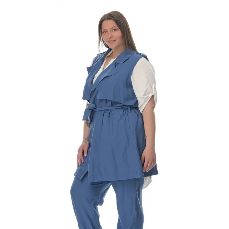 Plus Size Καμπαρντίνα Safari Αμάνικη - Μπλε Plus Size Καμπαρντίνα Safari Αμάνικη - Μπλε