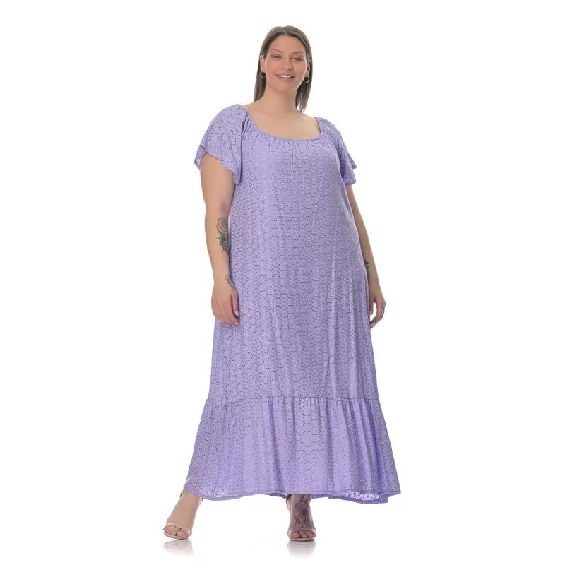 Plus Size Φόρεμα Κεντητό Με Βολάν - Μωβ Plus Size Φόρεμα Κεντητό Με Βολάν - Μωβ