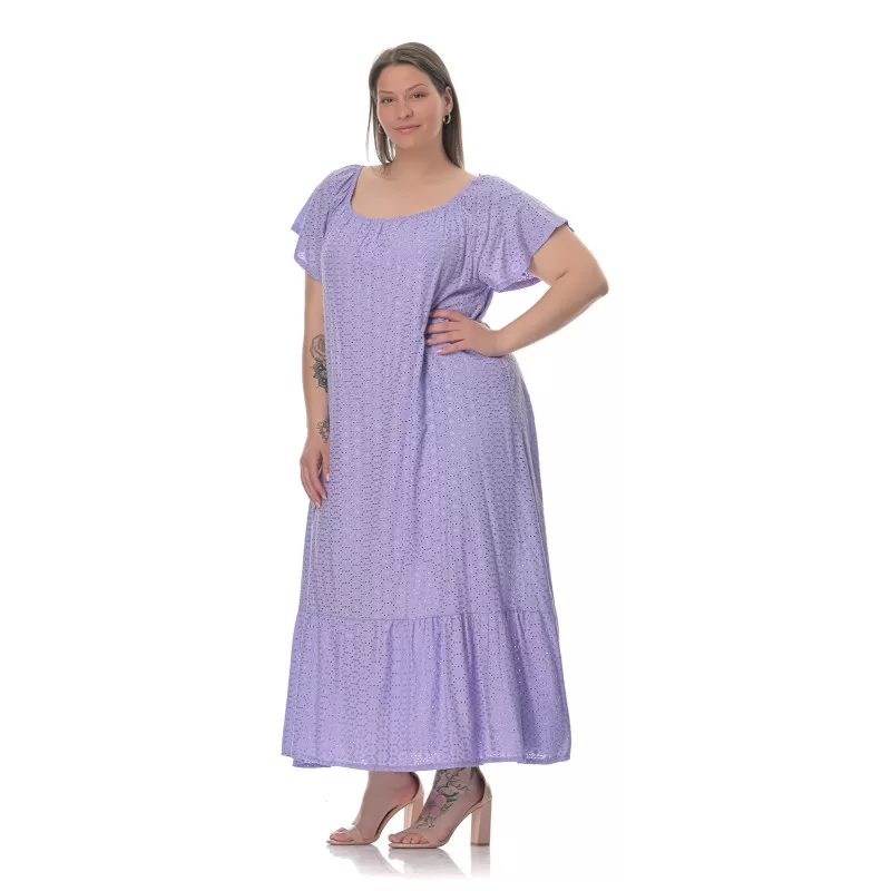 Plus Size Φόρεμα Κεντητό Με Βολάν - Μωβ Plus Size Φόρεμα Κεντητό Με Βολάν - Μωβ