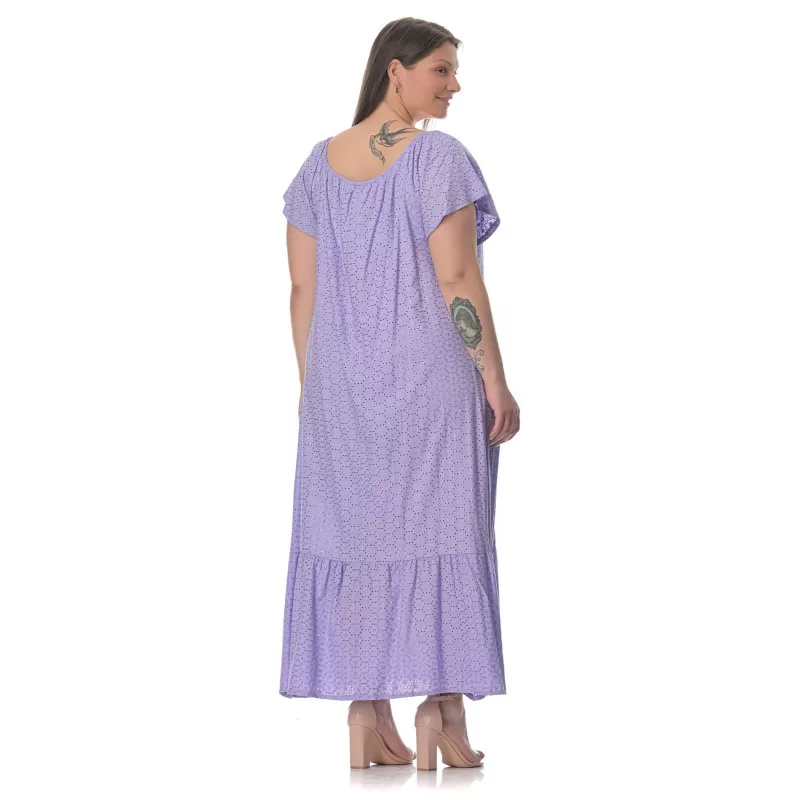 Plus Size Φόρεμα Κεντητό Με Βολάν - Μωβ Plus Size Φόρεμα Κεντητό Με Βολάν - Μωβ