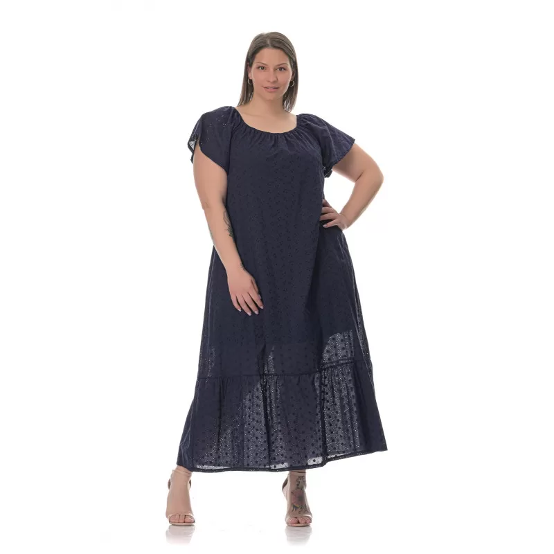 Plus Size Φόρεμα Κεντητό Με Βολάν - Μπλε Plus Size Φόρεμα Κεντητό Με Βολάν - Μπλε