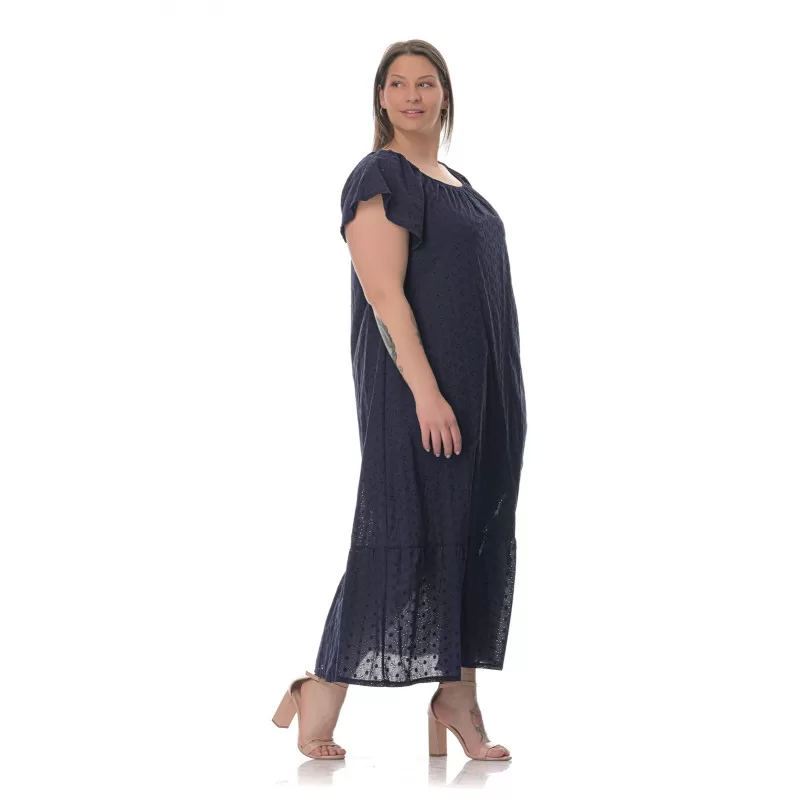 Plus Size Φόρεμα Κεντητό Με Βολάν - Μπλε Plus Size Φόρεμα Κεντητό Με Βολάν - Μπλε