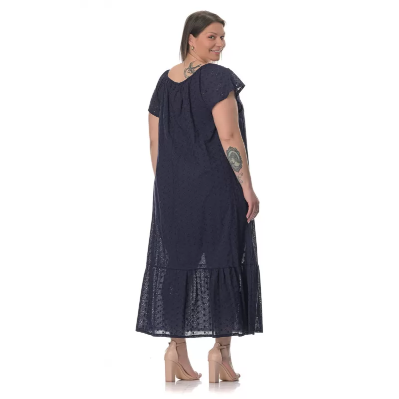 Plus Size Φόρεμα Κεντητό Με Βολάν - Μπλε Plus Size Φόρεμα Κεντητό Με Βολάν - Μπλε