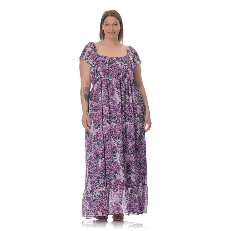 Plus Size Φόρεμα Maxi Floral - Μωβ Plus Size Φόρεμα Maxi Floral - Μωβ