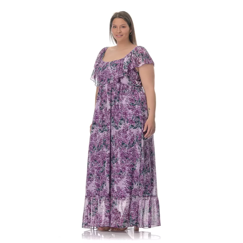 Plus Size Φόρεμα Maxi Floral - Μωβ Plus Size Φόρεμα Maxi Floral - Μωβ