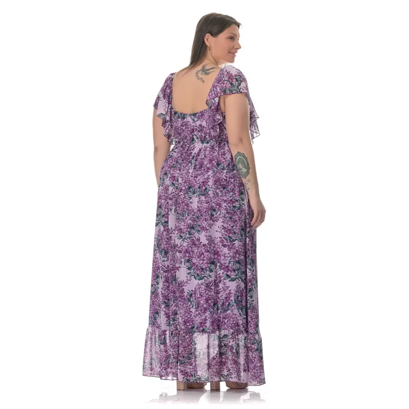 Plus Size Φόρεμα Maxi Floral - Μωβ Plus Size Φόρεμα Maxi Floral - Μωβ
