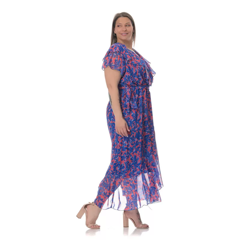 Plus Size Φόρεμα Floral Με Βολάν - Μπλε Plus Size Φόρεμα Floral Με Βολάν - Μπλε