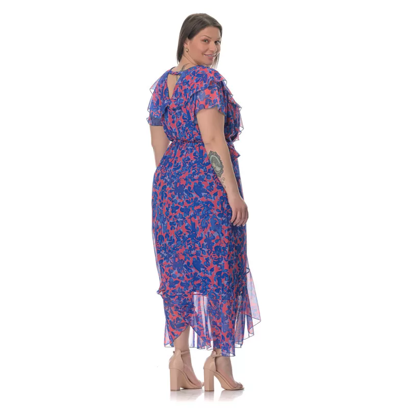Plus Size Φόρεμα Floral Με Βολάν - Μπλε Plus Size Φόρεμα Floral Με Βολάν - Μπλε