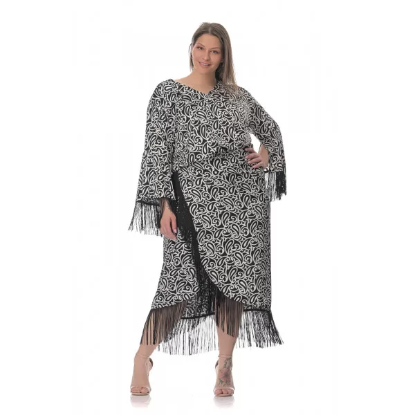Plus Size Set Φούστα/Τop Με Κρόσια - Ασπρόμαυρο 