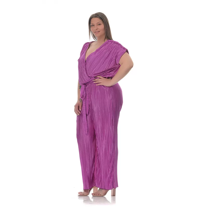 Plus Size Ολόσωμη Φόρμα Πλισέ - Μωβ Plus Size Ολόσωμη Φόρμα Πλισέ - Μωβ