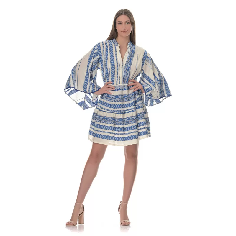 Φόρεμα Boho Mini - Γαλάζιο