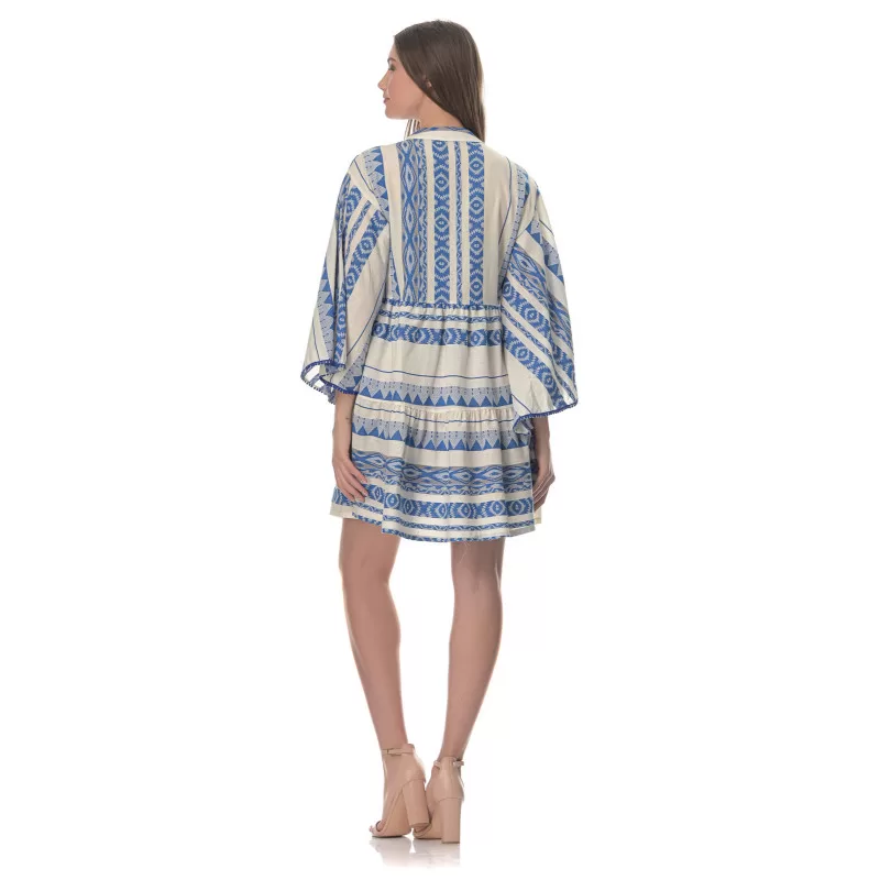 Φόρεμα Boho Mini - Γαλάζιο