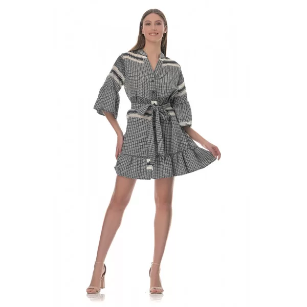 Φόρεμα Boho Mini - Ασπρόμαυρο