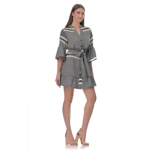 Φόρεμα Boho Mini - Ασπρόμαυρο
