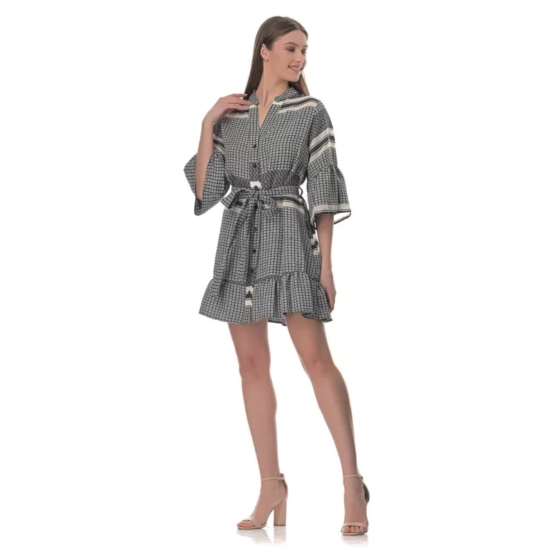 Φόρεμα Boho Mini - Ασπρόμαυρο
