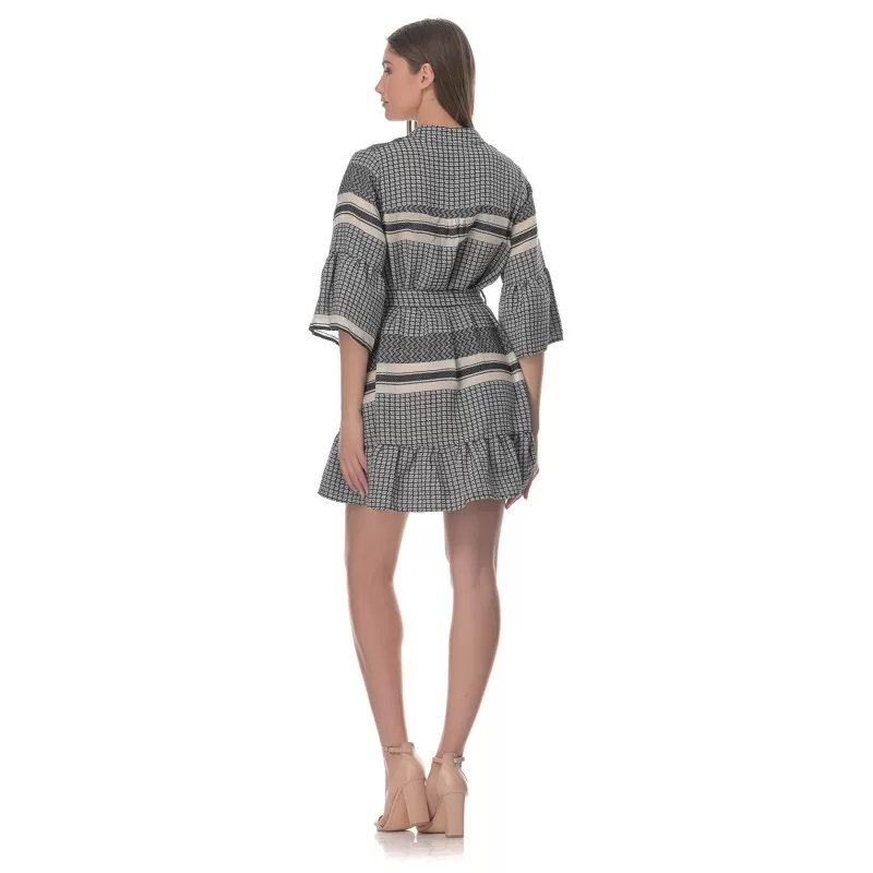 Φόρεμα Boho Mini - Ασπρόμαυρο