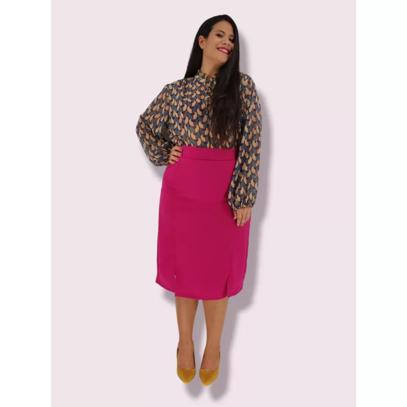 Plus Size Φούστα Midi - Φούξια Plus Size Φούστα Midi - Φούξια