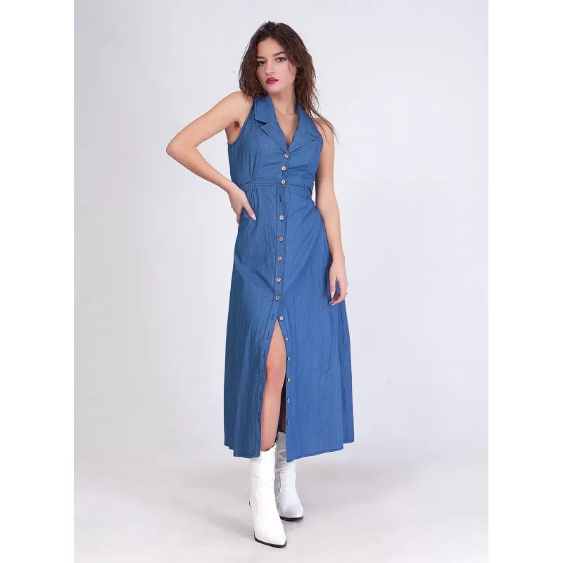 Φόρεμα Maxi Jean Αμάνικο - Μπλε Φόρεμα Maxi Jean Αμάνικο - Μπλε
