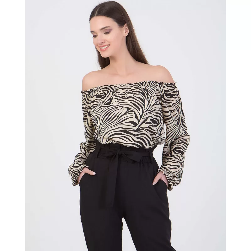 Μπλούζα Έξωμη Animal Print - Μπεζ Μπλούζα Έξωμη Animal Print - Μπεζ