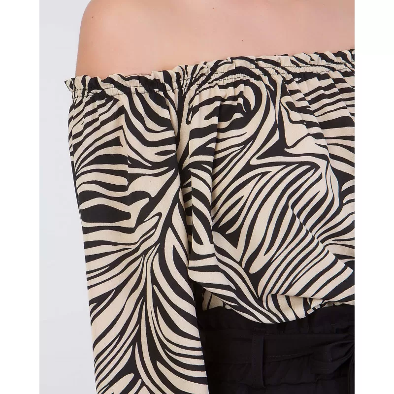 Μπλούζα Έξωμη Animal Print - Μπεζ Μπλούζα Έξωμη Animal Print - Μπεζ
