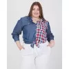 Plus Size Πουκάμισο Denim Καρό - Μπλε Plus Size Πουκάμισο Denim Καρό - Μπλε