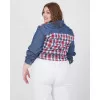 Plus Size Πουκάμισο Denim Καρό - Μπλε Plus Size Πουκάμισο Denim Καρό - Μπλε