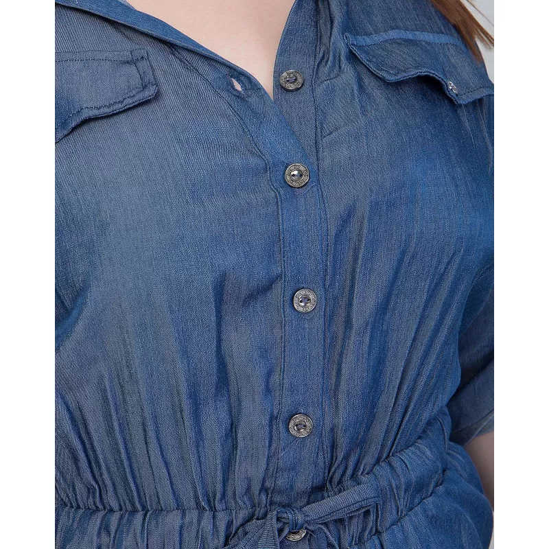 Plus Size Denim Ολόσωμη Φόρμα - Μπλε Plus Size Denim Ολόσωμη Φόρμα - Μπλε