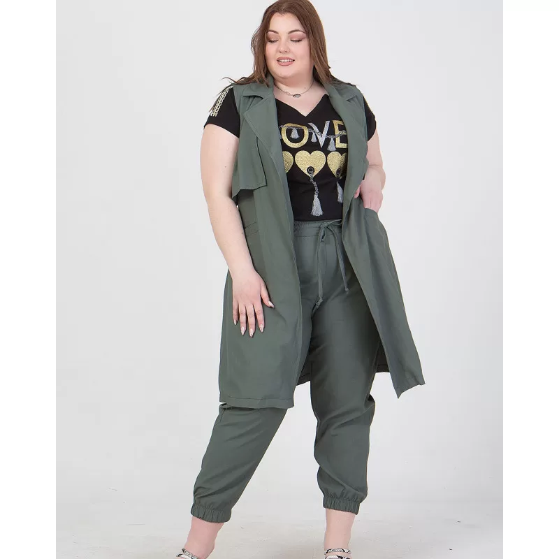 Plus Size Καμπαρντίνα Safari Αμάνικη - Χακί Plus Size Καμπαρντίνα Safari Αμάνικη - Χακί