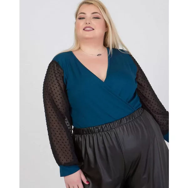 Plus Size Κρουαζέ Body - Πετρόλ