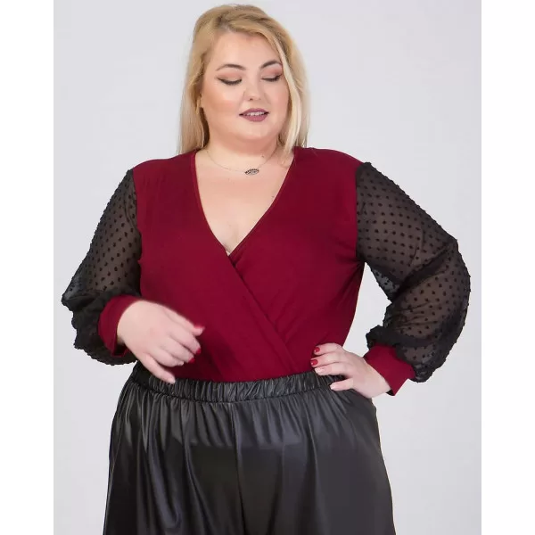 Plus Size Κρουαζέ Body - Μπορντώ